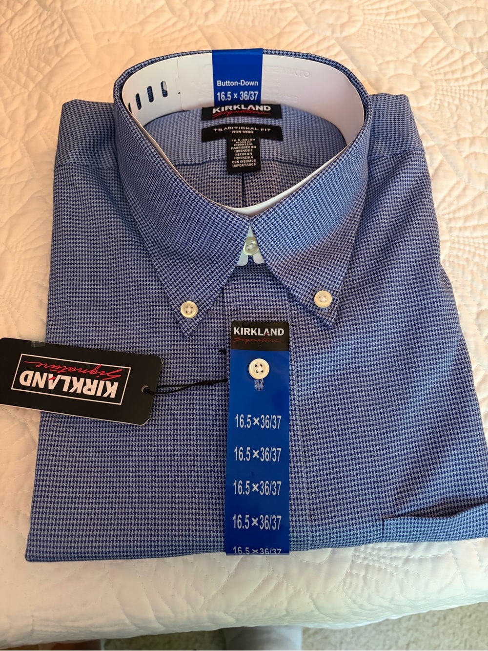 Kirkland Signature Men’s Blue Micro-Check Button-Down Dress Shirt